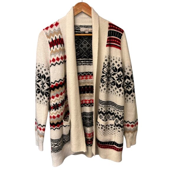 Ann Taylor LOFT White Fair Isle Open Front Cardigan Sweater‎ - Small - Picture 1 of 8